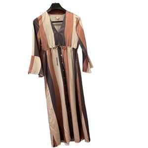 Saltwater Luxe S soft maxi long sleeve cream & browns striped dress flare sleeve
